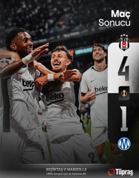 Siyah-Beyazlılar Avrupa’ya Fırtına Gibi Başladı: Beşiktaş, Marsilya’yı 4-1 Yendi!